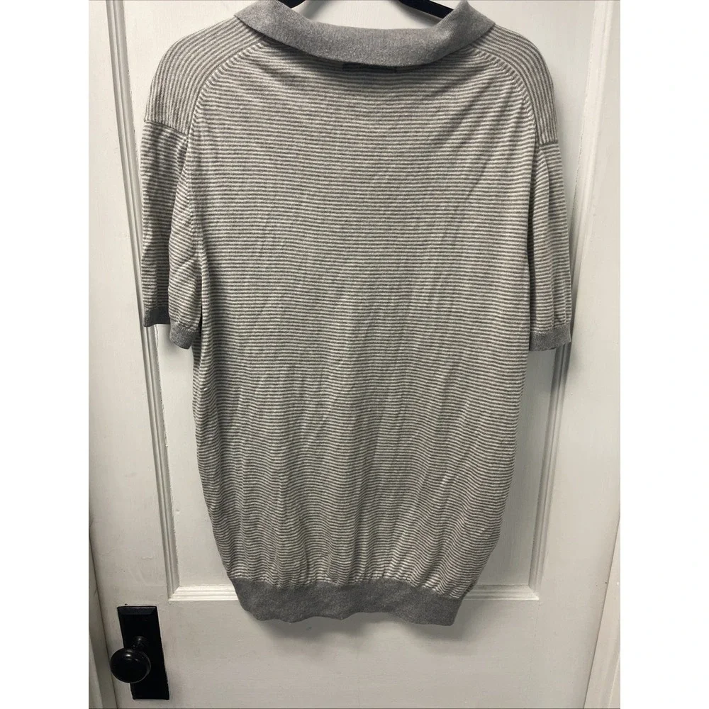 Banana Republic Men's Grey Striped Short Sleeve Polo Shirt Size XL
